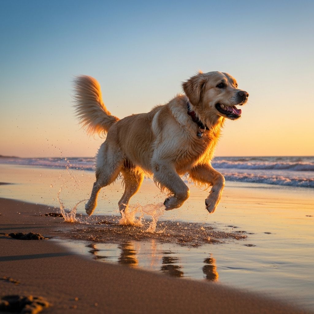 Golden retriever on beach